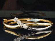 Diamond Criss Cross Bangle 14K Yellow Gold Round Cut Prong Bracelet 0.50 Ctw.