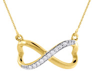 Diamond Infinity Heart Pendant Ladies 10K Yellow Gold Pave 18" Necklace 0.10 Tcw