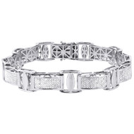 Diamond Statement Bracelet White Gold 8.5" Round Cut Pave Links Bangle 1.65 Ct.