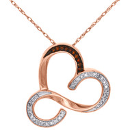 Red Diamond Heart Pendant 10K Rose Gold 0.13 CT. Open Design w/ Chain