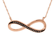 Red Diamond Infinity Necklace 18" Ladies 10K Rose Gold Round Pendant 0.06 Tcw.