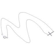 10K White Gold Round Diamond Sideways Cross Pendant Cable Necklace 0.05 CT.