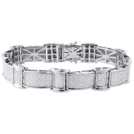 Diamond Statement Link Bracelet Mens 10K White Gold 8.25" Pave Round Cut 2.63 Ct