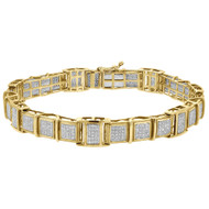 Diamond Statement Link Bracelet 10K Yellow Gold 8" Pave Round Cut 1.39 Ct.