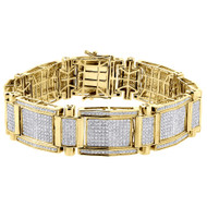 Diamond Statement Bracelet Yellow Gold 8" Pave Link Round Cut Bangle 3.64 Ct.