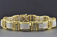 10K Yellow Gold Mens Genuine Diamond Link Bracelet Round Pave Set 8.50" 2.03 Ct.