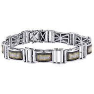 Black And Yellow Diamond Bracelet White Gold 8.5" Pave Bangle Link 2.03 Ct.