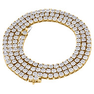 10K Yellow Gold 1 Row Round Diamond Tennis Necklace 4mm Bezel Set Chain 5.25 CT.