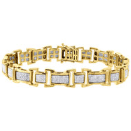 Diamond Statement Bracelet Mens Yellow Gold 8.5" Link Pave Round Cut 1.38 Ct.