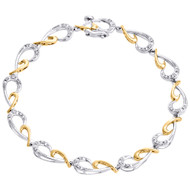 10K Two Tone Gold Genuine Diamond Fancy Statement Box Clasp Bracelet 7" | 1/8 CT