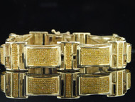 Mens 10K Yellow Gold 4 ct. Genuine Yellow Diamond Bracelet Pave Tennis Link Dome