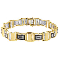 Black Diamond Statement Bangle Bracelet Yellow Gold 8.5" Pave Domed Link 1.27 Ct