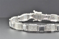 10K White Gold Mens Genuine Diamond Link Bracelet Round Pave Set 8.50" 1.55 Ct.