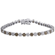 10K White Gold White & Brown Diamond Flower Set 7.25" Tennis Bracelet 2.36 CT.