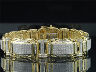 Mens 10K Yellow Gold Genuine Diamond Statement Fancy Link Pave Bracelet 4 CT.