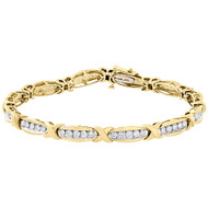 10k Yellow Gold Round Diamond "X" Link Tennis Bracelet Channel Set 7.4" 1.94 Ct.