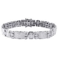 Diamond Statement Bracelet Mens White Gold 8.50" Link Pave Round Cut 2.81 Ct.