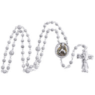 Virgin Mary Diamond Sterling Silver 9mm Rosary Bead 29+7 Inch Necklace 1.50 CT.