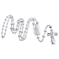 Jesus Diamond Sterling Silver 8mm Rosary Bead Necklace 29+7 Inch Chain 1.50 CT.