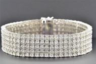 5 Row Diamond Bracelet .925 Sterling Silver Mens White Finish Round Cut 8.5 Inch