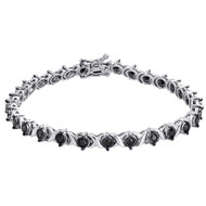 925 Sterling Silver Ladies Round Black Diamond 'X' Style Tennis Bracelet 1.01 Ct