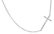 10K White Gold Ladies Round Cut Sideways Cross Diamond Necklace Chain 0.13 CT.