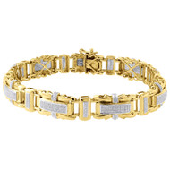 Diamond Statement Bracelet Mens 10K Yellow Gold 9 Inch Pave Link Round Cut 1 Ct.