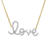 14K Yellow Gold Diamond Statement LOVE Script Letter Necklace Charm 0.33 Ct.