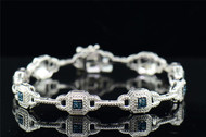 Ladies .925 Sterling Silver Blue Diamond Bracelet 7.25" Pave 0.25 Ct.