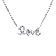14K White Gold Genuine Diamond LOVE Script Letter Necklace Pendant Charm 0.12 Ct