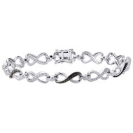 .925 Sterling Silver Black Diamond Infinity Tennis Link Bracelet 7.5" 0.33 Ct.