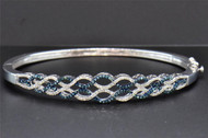 Double Infinity Blue Diamond Swirl Bangle .925 Sterling Silver Bracelet 0.70 CT