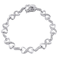 Diamond Heart Infinity Bracelet Ladies .925 Sterling Silver Pave Link 0.25 Tcw