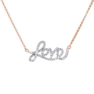 14K Rose Gold Diamond Statement LOVE Script Letter Necklace Pendant Charm .21 Ct
