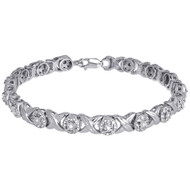 Ladies Round Diamond XO Design Kisses & Hugs Link 7" Bracelet White Gold .60 Ct.