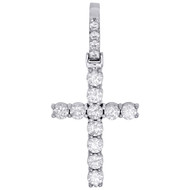 10K White Gold Diamond Solitaire Prong Set 1 Row Cross Pendant 1.65" | 2.10 CT.