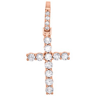 10K Rose Gold Diamond Solitaire Prong Set 1 Row Cross Pendant 1.65" | 2.10 CT.