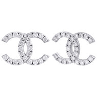 18K White Gold Diamond CC Custom Designer Studs 16mm x 23mm Earrings 2.92 CT.