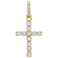 10K Yellow Gold Diamond Solitaire Prong Set 1 Row Cross Pendant 1.65" | 2.10 CT.