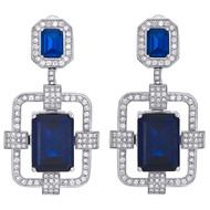 14K White Gold Diamond & Emerald Cut Sapphire Chandelier Dangler Earring 3.44 CT