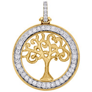 14K Yellow Gold Round Diamond Textured Tree Of Life Pendant 1.35" Charm 0.72 CT.