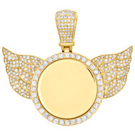 10K Yellow Gold Diamond Angel Memory Photo Frame Medallion Pendant Charm 2.96 CT