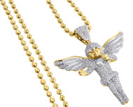 Diamond Angel Pendant 10K Yellow Gold Pave Mini Charm Round Solitaire 2.45 Ct.