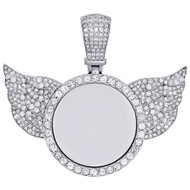 10K White Gold Diamond Angel Memory Photo Frame Medallion Pendant Charm 2.96 CT.