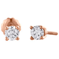 14K Rose Gold Round Cut Diamond Solitaire Studs 4 Prong Basket Earrings 1/2 CT.
