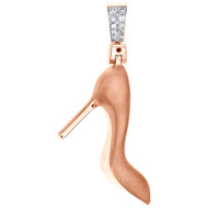 10K Rose Gold Ladies Diamond 3D High Heel Shoe Pendant 1.30" Pave Charm 0.07 CT.