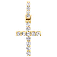 10K Yellow Gold Prong Set 1 Row Solitaire Diamond Cross Pendant Charm 0.92 CT.
