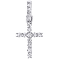 10K White Gold Prong Set 1 Row Solitaire Diamond Cross Pendant Charm 0.92 CT.