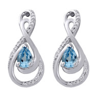 10K White Gold Created Topaz & Diamond Infinity Drop Dangle Earrings 0.12 Ct.