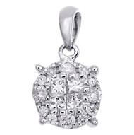 14K White Gold Princess Diamond Soleil Design Round Pendant 0.50" Charm 0.25 CT.